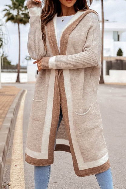 Women's contrast hoodie open front cardigan