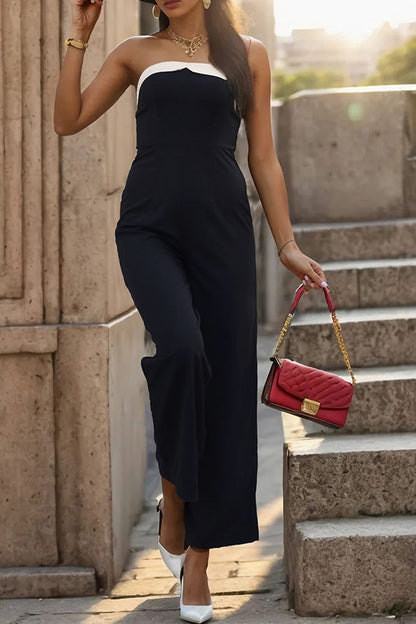 Women's Strapless Jumpsuit - Fitted Bodice - Straight Leg - Elegant & Chic