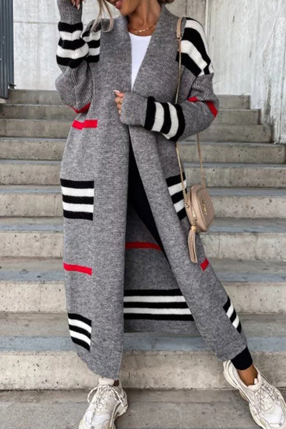 Women's striped open front cardigan