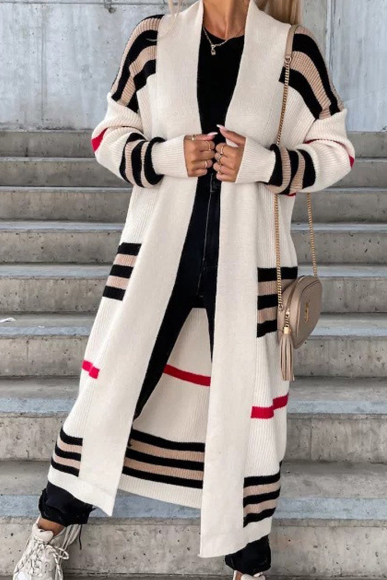 Women's striped open front cardigan