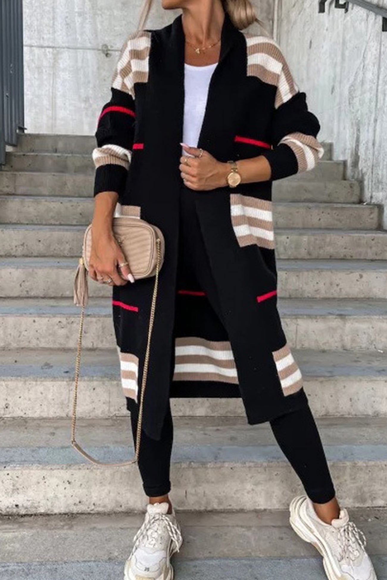 Striped Open Front Cardigan