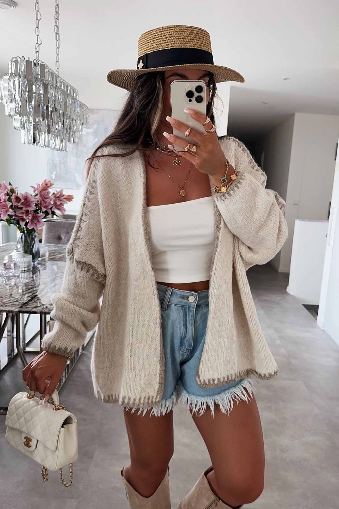 Women's contrast loose drop shoulder cardigan