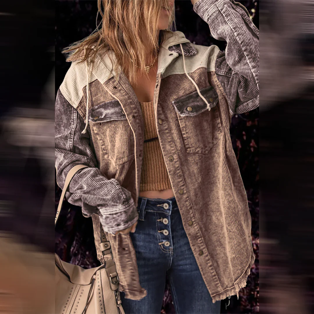 Women's contrast color hooded ribbed jacket