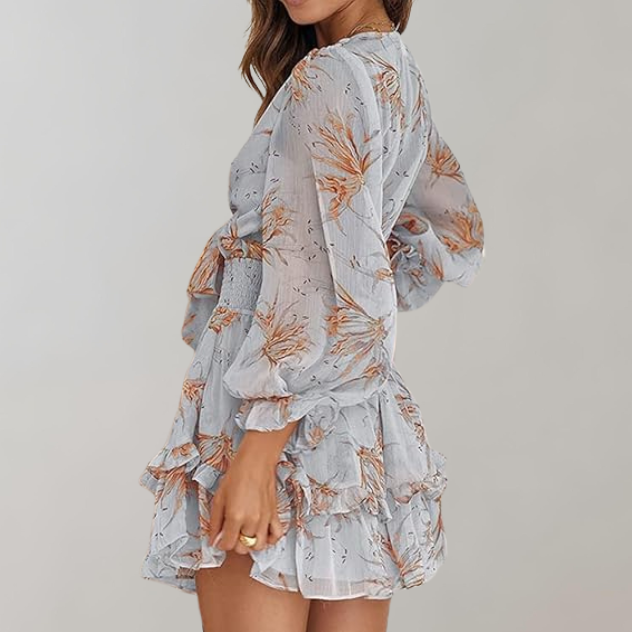 Ruffle Hem Waist Tie Mini Dress