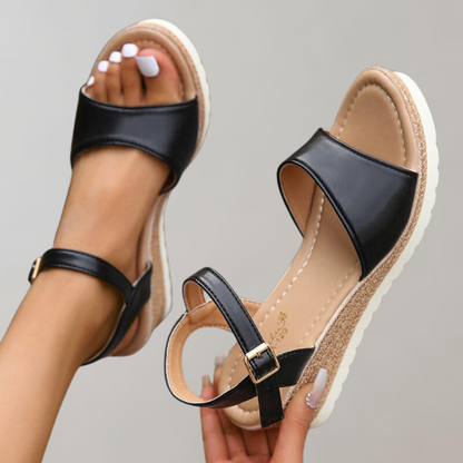 Women’s Platform Sandals – Open Toe – Woven Sole – Adjustable Strap – Casual Fit