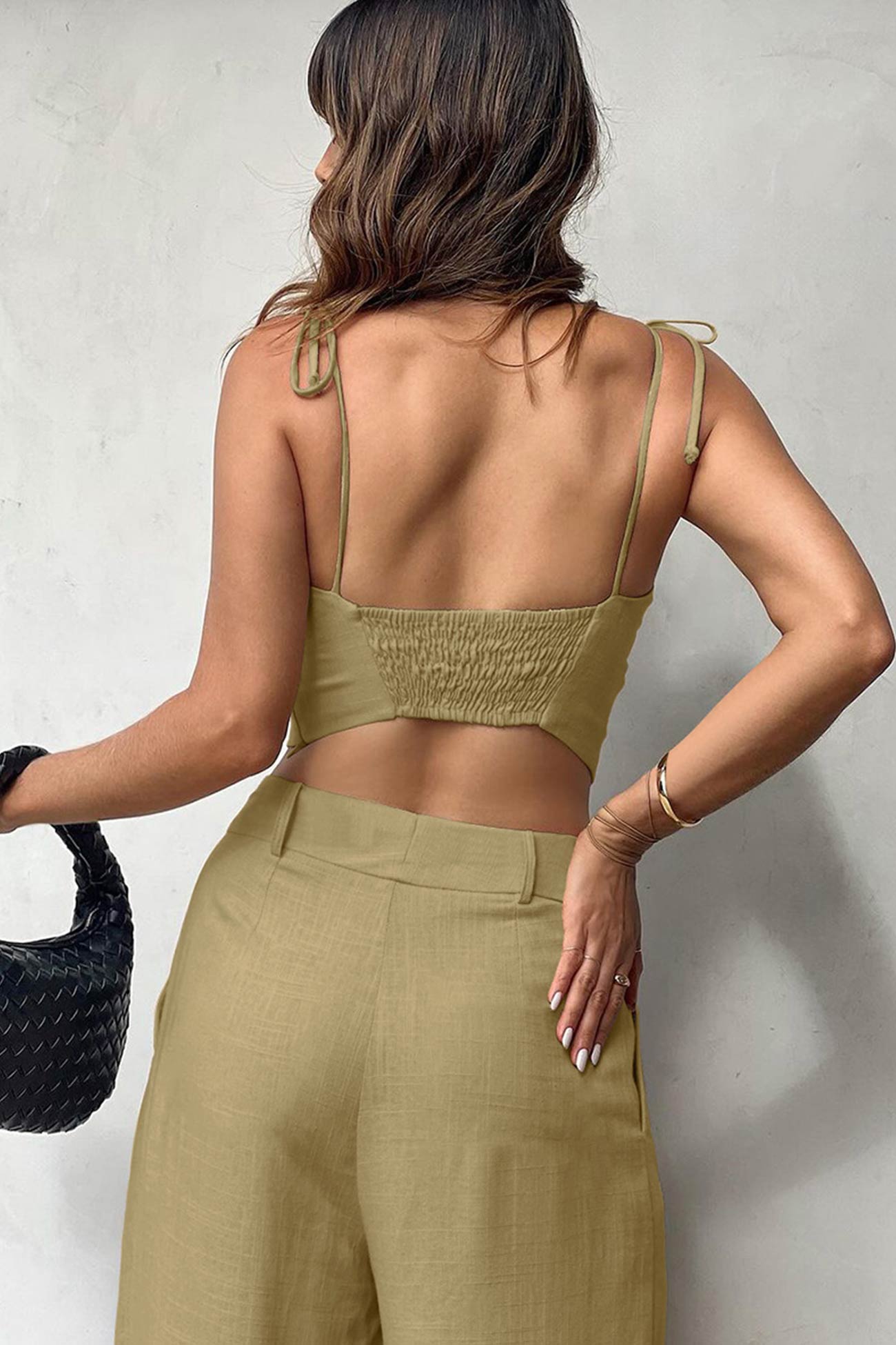 Women's comfortable cami top and pants set with tie straps