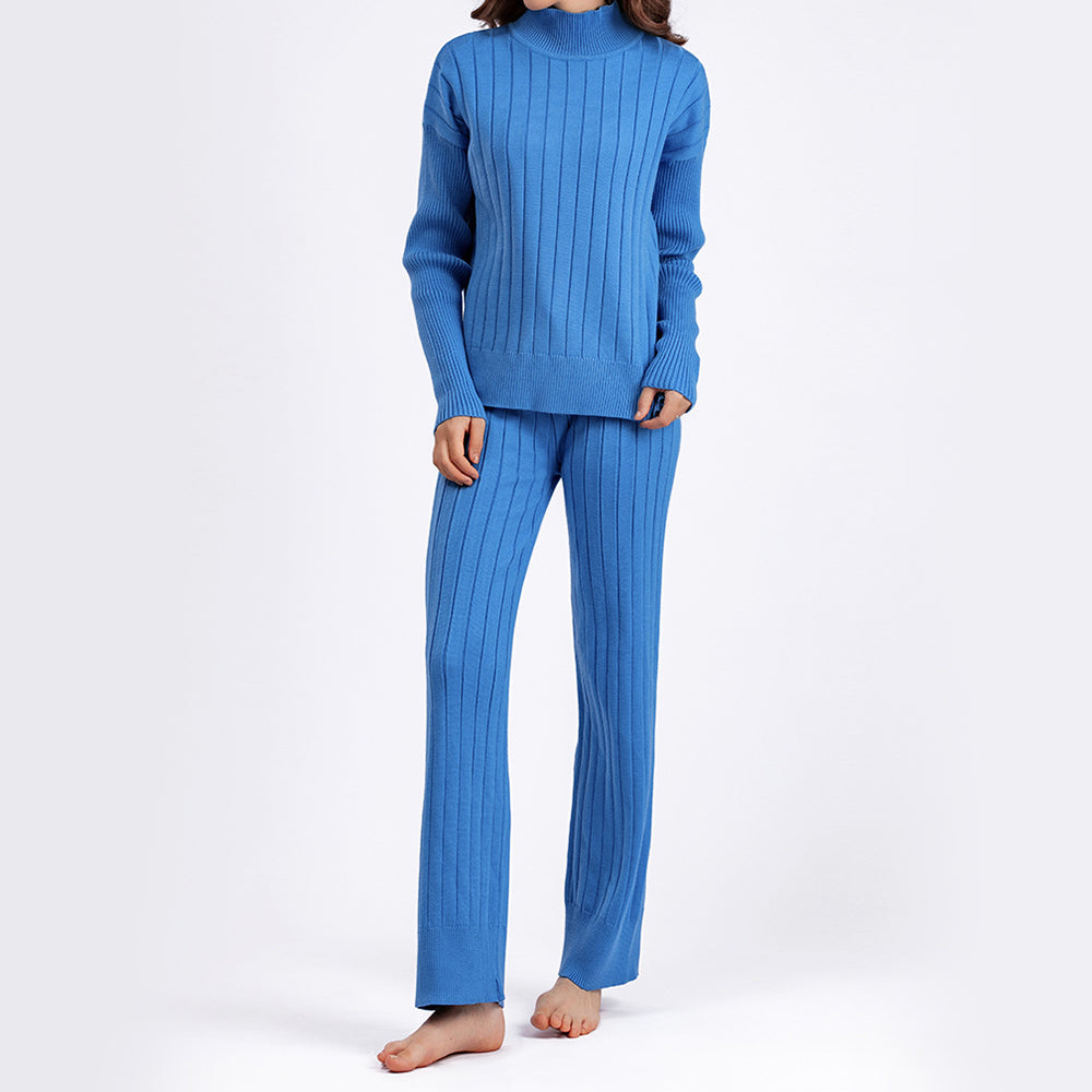 Women's autumn winter ribbed half-high collar pullover two-piece suit