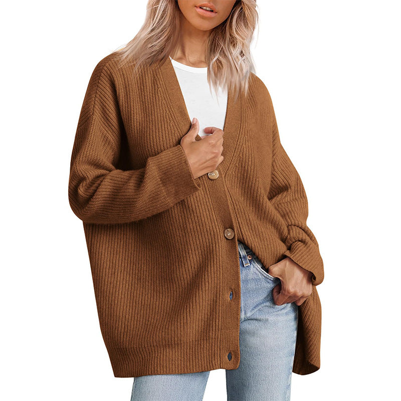 Women's v-neck button-down thin knitted cocoon cardigan