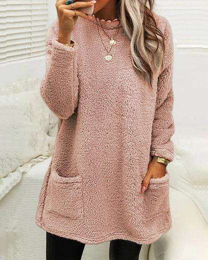 Women's casual midi mock neckline pocket sweatshirt