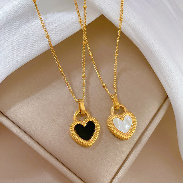 Black and white heart pendant necklace