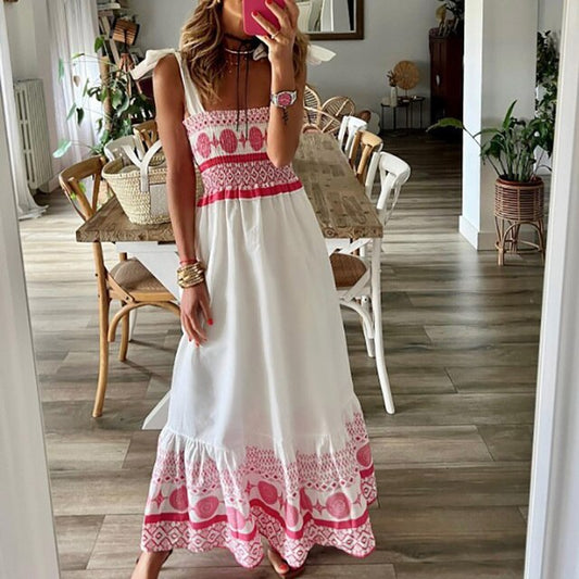 Embroidered Smocked Waist Boho Maxi Dress