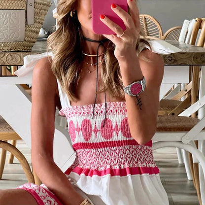 Women's Maxi Dress - Sleeveless Smocked Waist - Embroidered Boho Style