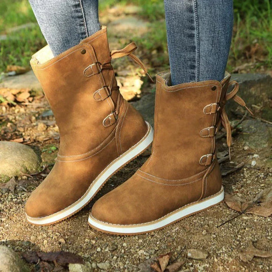 Suede Lace-Up Mid-Calf Boots