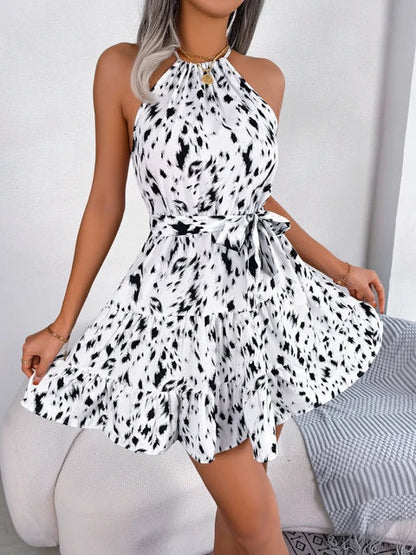 Women's Halter Dress - Sleeveless Tiered Flowy Fit - Cinched Waist Casual Wear