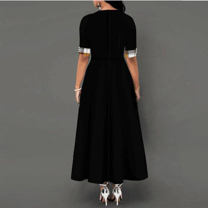 Women's Vintage Plaid Maxi Dress with Half Sleeves