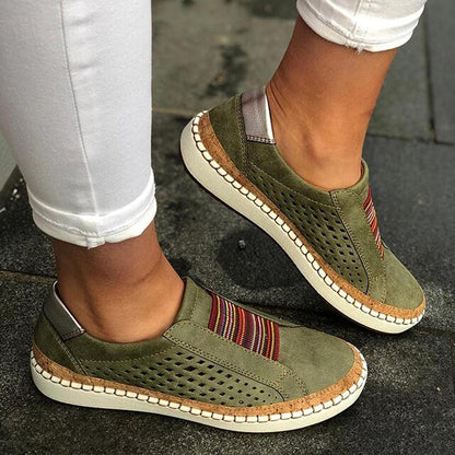 Women's Slip-On Shoes - Suede Upper - Breathable Perforated Design - Elastic Band