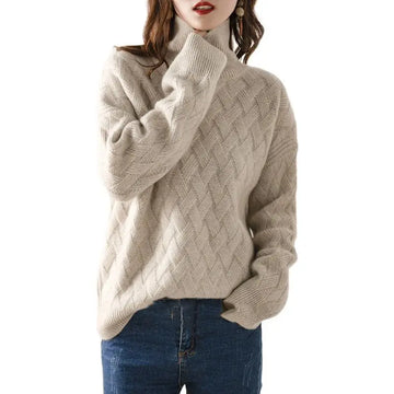 Women's elegant chic high-neck cable knit sweater