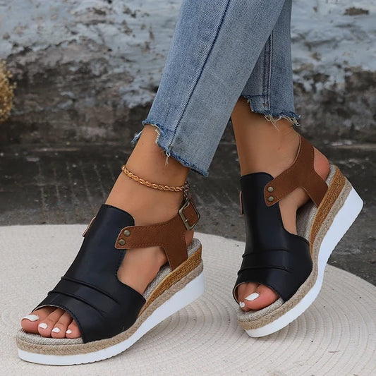 Cushioned Sole Adjustable Open Toe Wedge Sandals