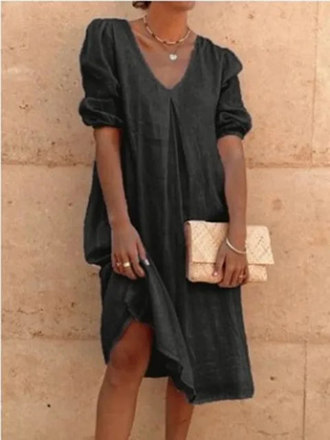 Natural Fibers Relaxed Fit Midi Dress 