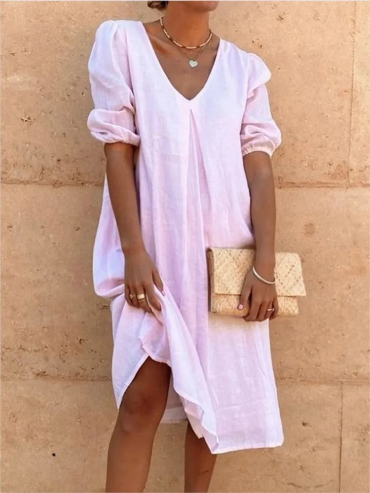 Natural Fibers Relaxed Fit Midi Dress 