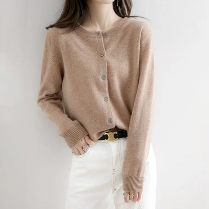 Women's round neck knitted button-down sweater