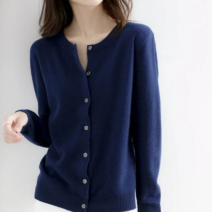 Women's round neck knitted button-down sweater