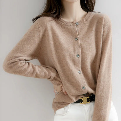 Women's round neck knitted button-down sweater