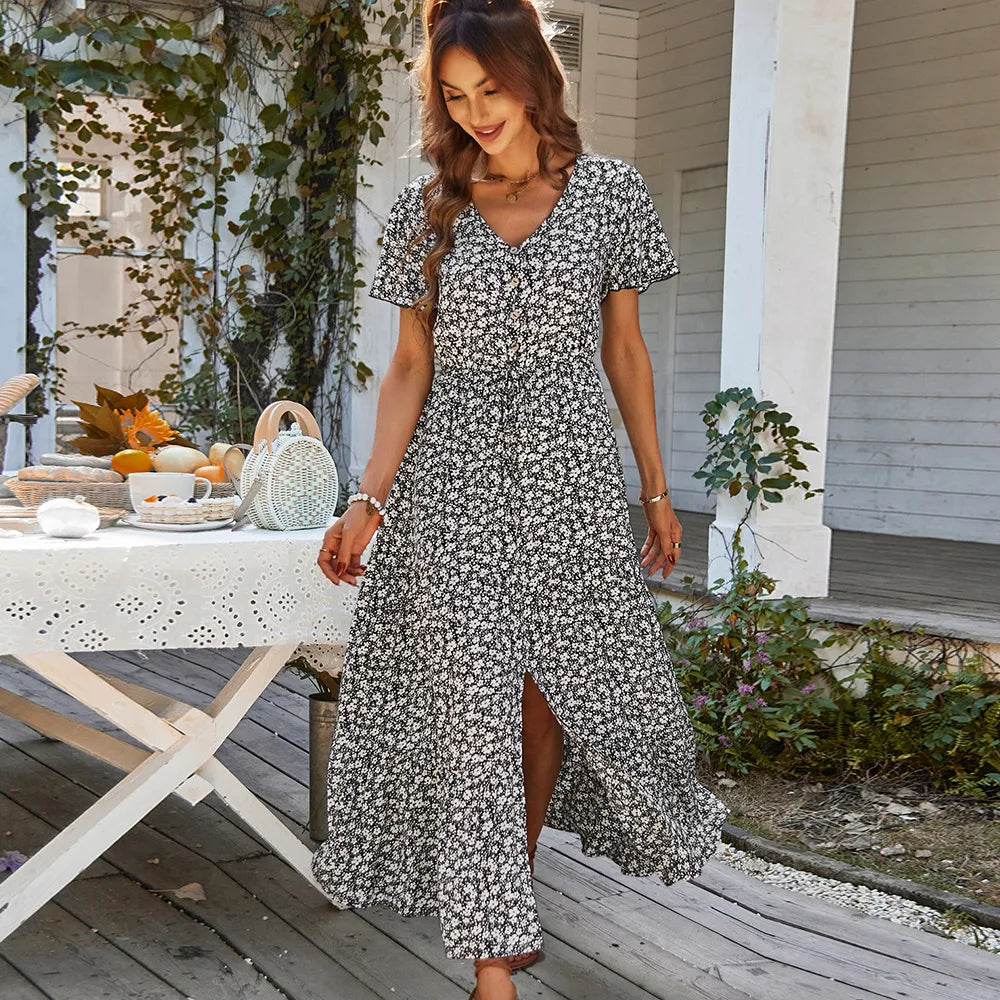 Women's Bohemian Floral Print Long Summer Dress