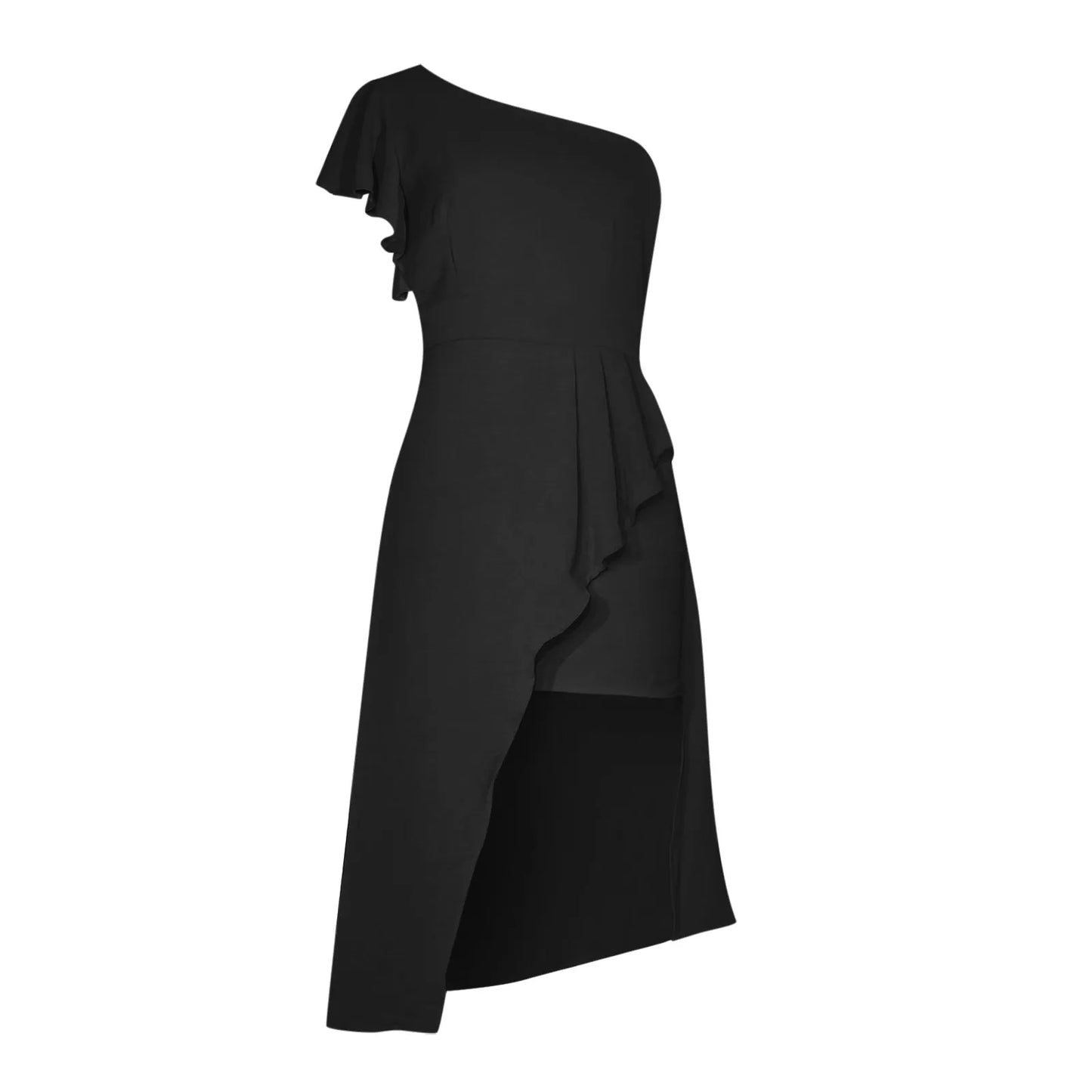 Women’s One-Shoulder Midi Dress – Asymmetrical High-Low Hem – Elegant Formal Wear
