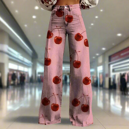 Women's cherry blossom wide-leg pants