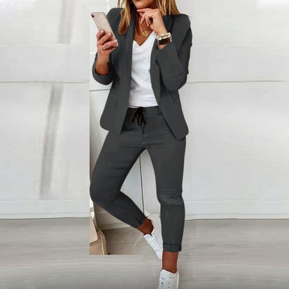 Women’s Suit Set - Tailored Blazer - Jogger Pants - Relaxed Fit - Drawstring Waist