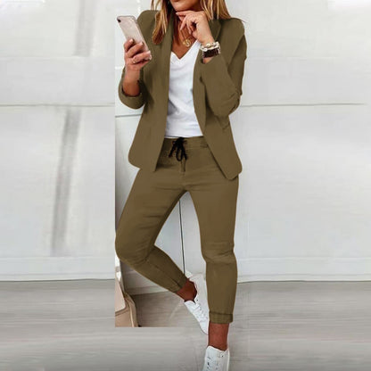 Women’s Suit Set - Tailored Blazer - Jogger Pants - Relaxed Fit - Drawstring Waist