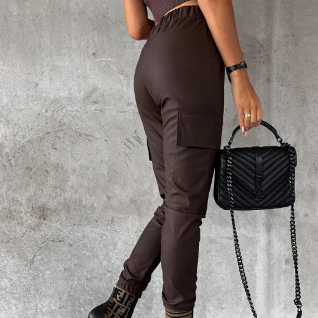 Slim high-waist cargo pants for women