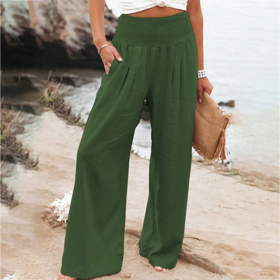 Women's Wide-Leg Pants - High Waist - Elastic Waistband - Flowy Comfortable Fit