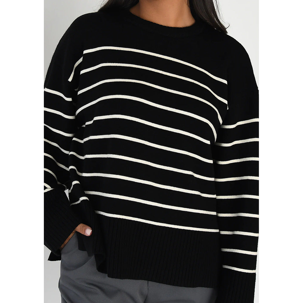 Striped crewneck sweater for women