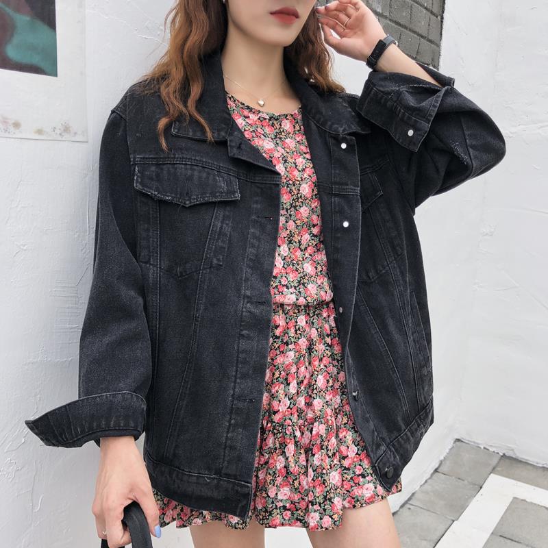 Women's casual denim jacket with embroidered back design