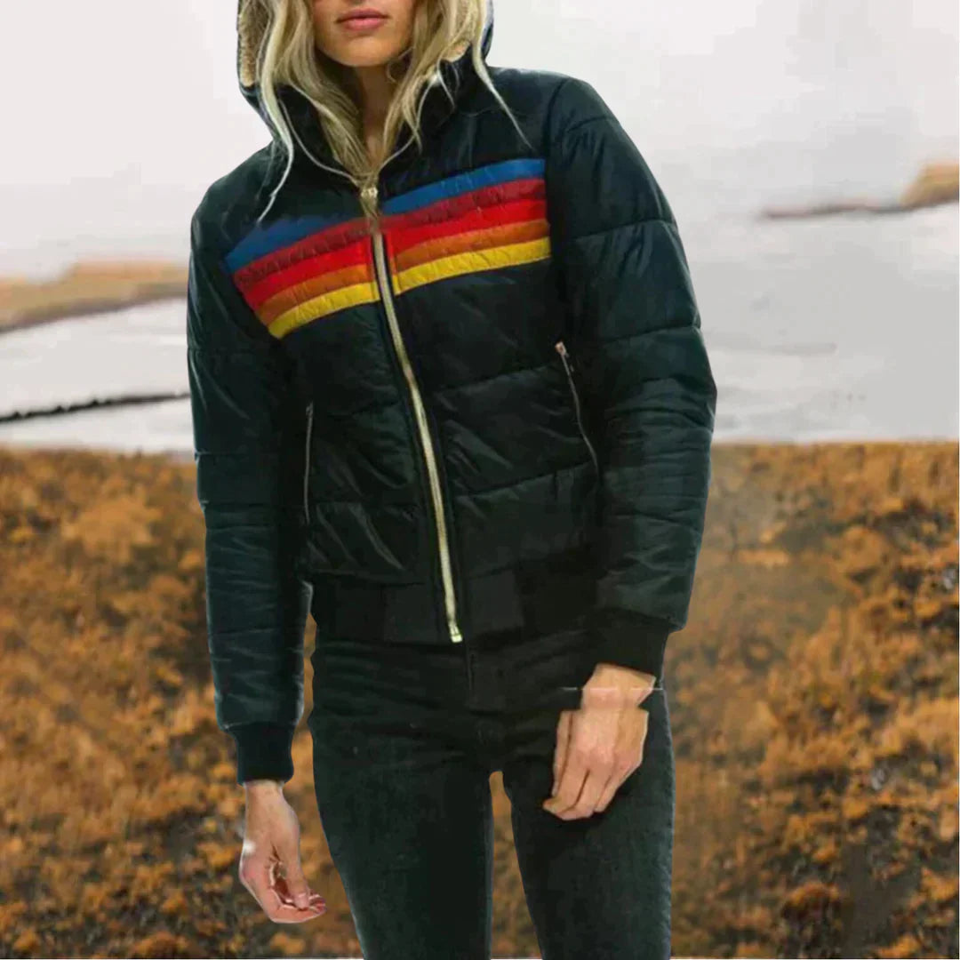 Rainbow winter jacket for women with high collar