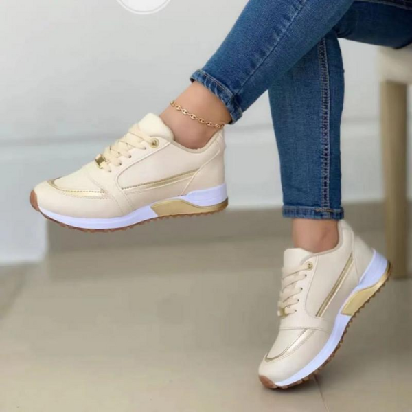 Women's color block flat platform lace-up casual walking shoes