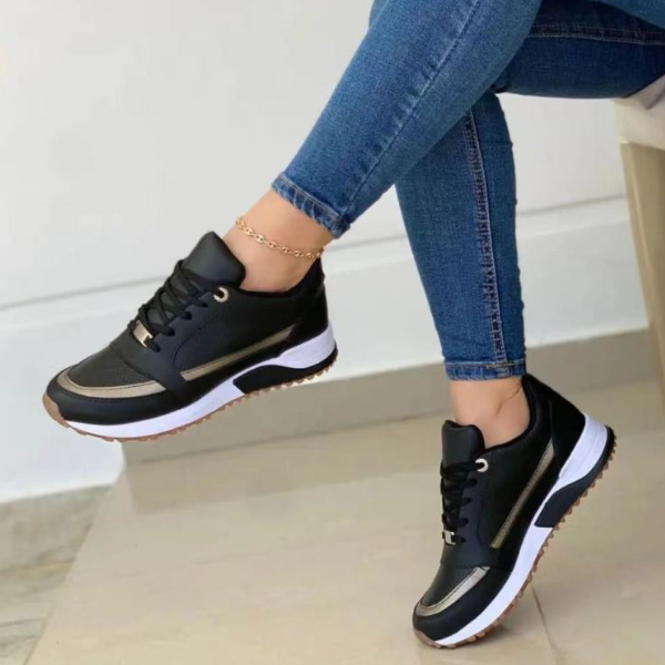 Women's color block flat platform lace-up casual walking shoes