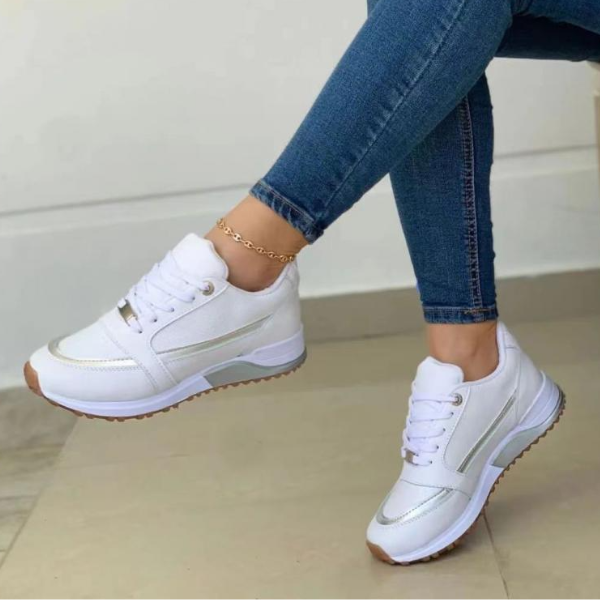 Women's color block flat platform lace-up casual walking shoes
