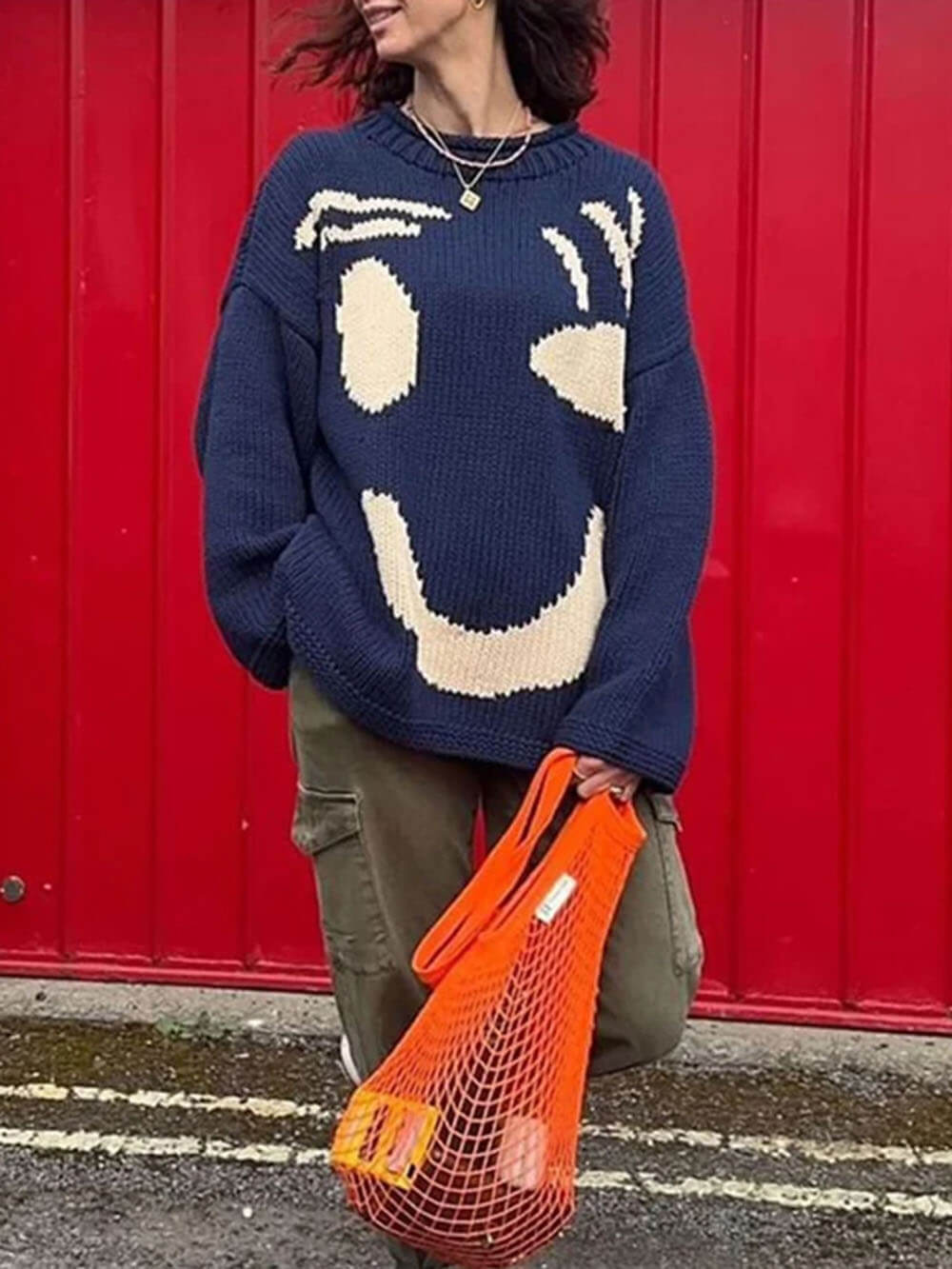 Abstract Design Oversized Knit Pullover 
