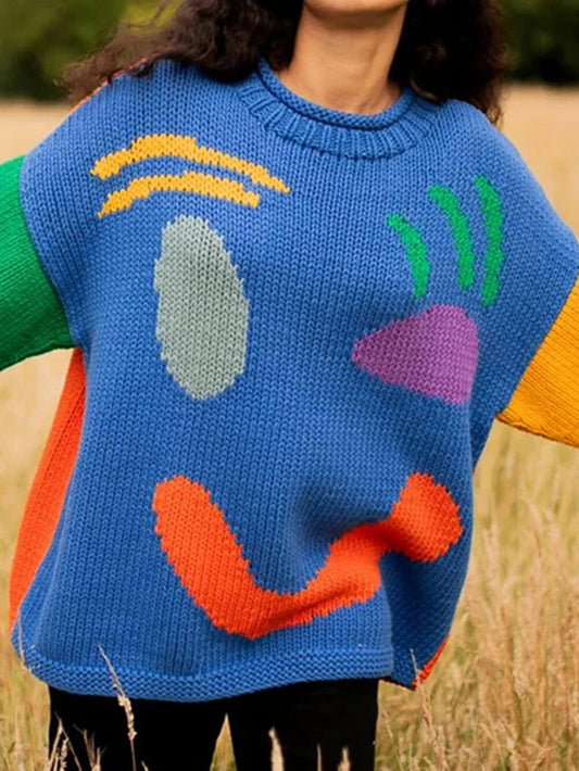 Abstract Design Oversized Knit Pullover 