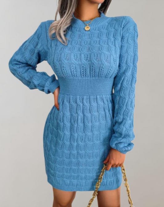 Cable Knit Ribbed Waist Sweater Dress