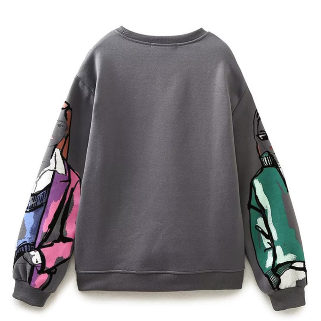 Women's spring loose round neck printed sweatshirt