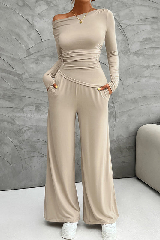 Drop Shoulder Wide Leg Pant Set