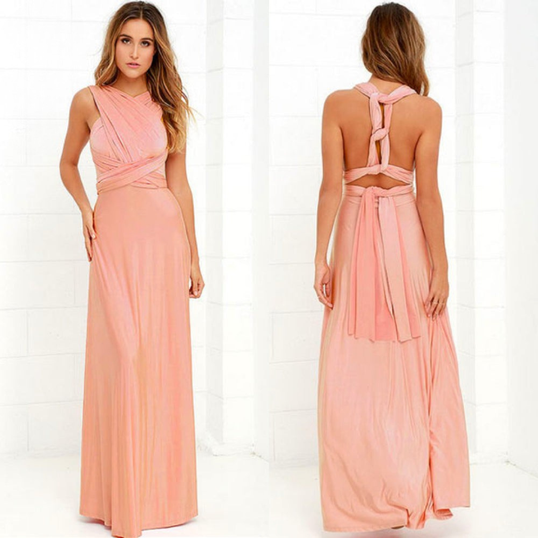 Women's Maxi Dress - Flowing A-Line Silhouette - Deep V-Neck - Open Back Tie Detail