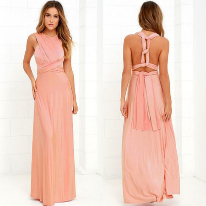 Women's Maxi Dress - Flowing A-Line Silhouette - Deep V-Neck - Open Back Tie Detail