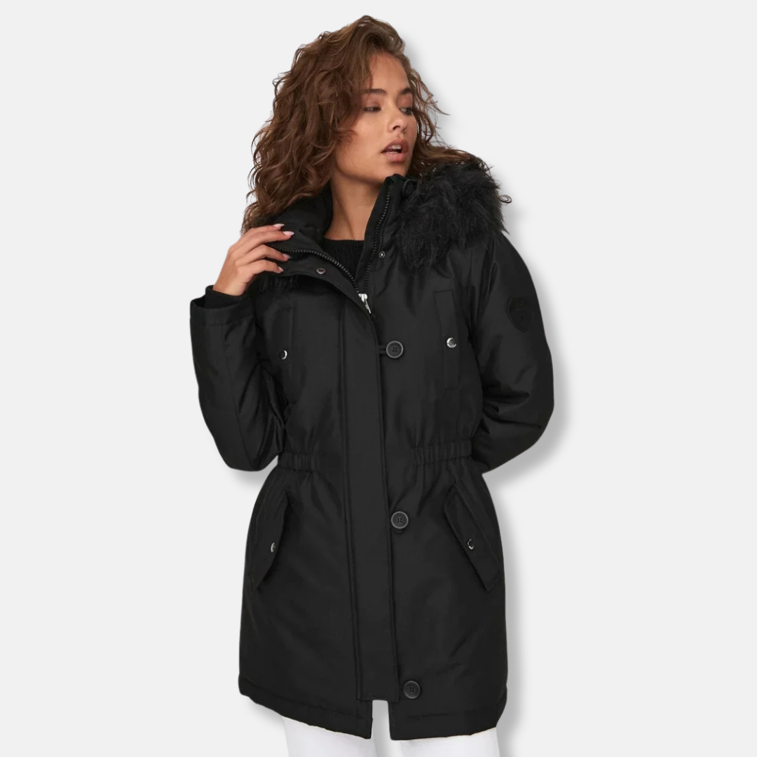 Sienna Hooded Relaxed Fit Parka Jacket | Fur Trim Mid-Thigh Jacket