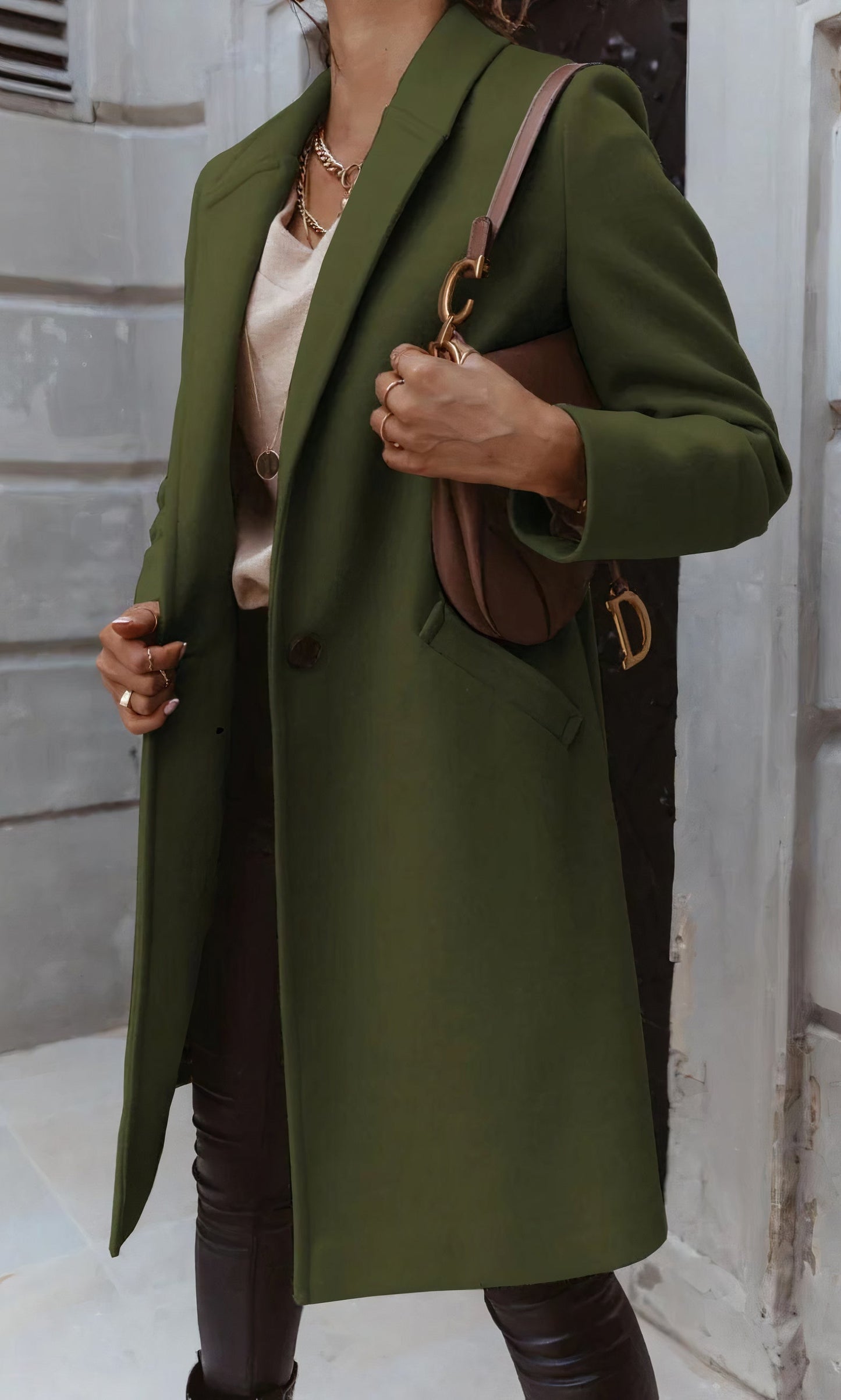 Women's autumn winter lapel midi button coat