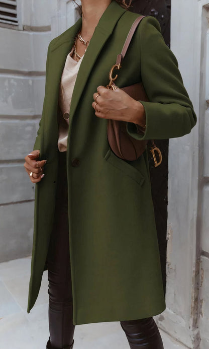 Women's autumn winter lapel midi button coat